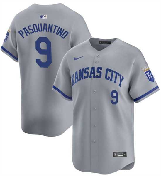 Men%27s Kansas City Royals #9 Vinnie Pasquantino Gray 2024 Away Limited Stitched Baseball Jersey Dzhi